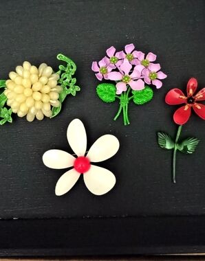 Vintage Floral Brooch Pin - Pink, Red, White, Cream, Green Accents